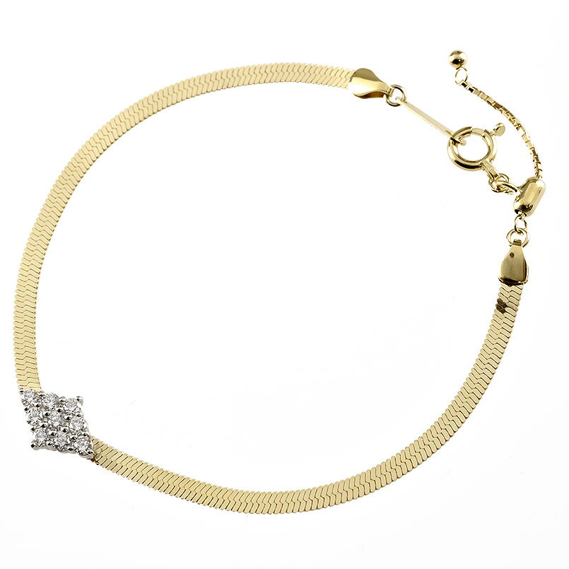 18金 プラチナ バングル レディース ダイヤモンド ブレスレット ゴールド アジャスター付き スネークチェーン 17cm ダイヤ 0.24ct 太め pt90...