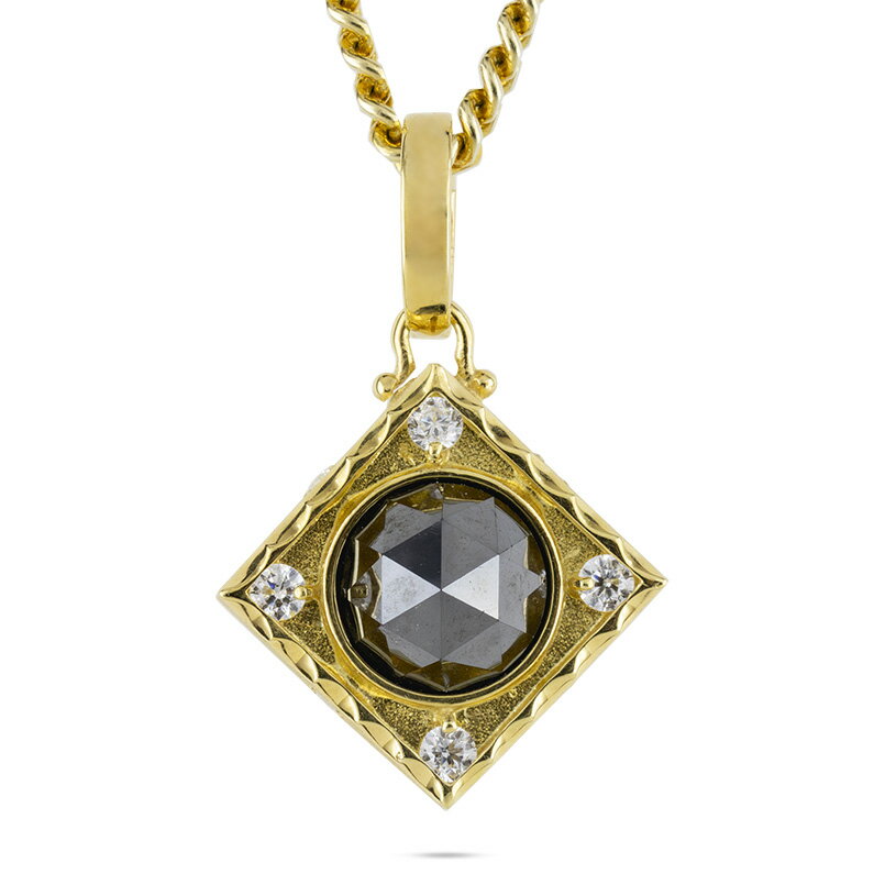 18金 ネックレス ブラックダイヤモンド 4ct 喜平 トップ ダイヤモンド 0.28ct ペンダントトップ 大ぶり..