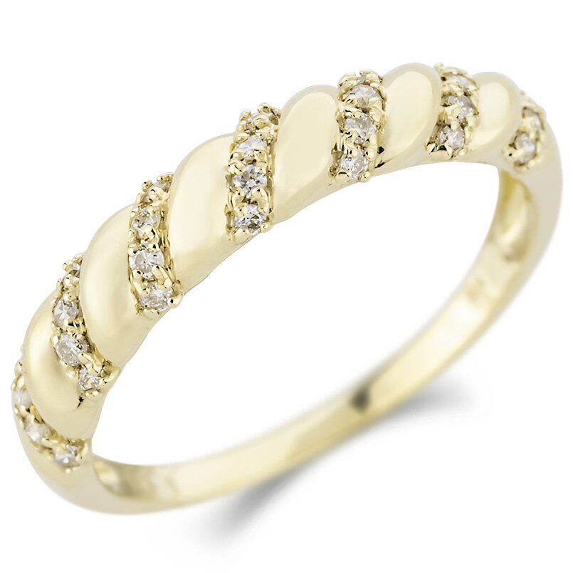 婚約指輪 ゴールド リング レディース 18金 18k ダイヤモンド 指輪 太め エンゲージリング k18 ダイヤ 0.15カラット 金 イエローゴールドK18 縄目 ストライプ ボーダー 普段使い シンプル カジュアル 人気 ブライダル ジュエリー