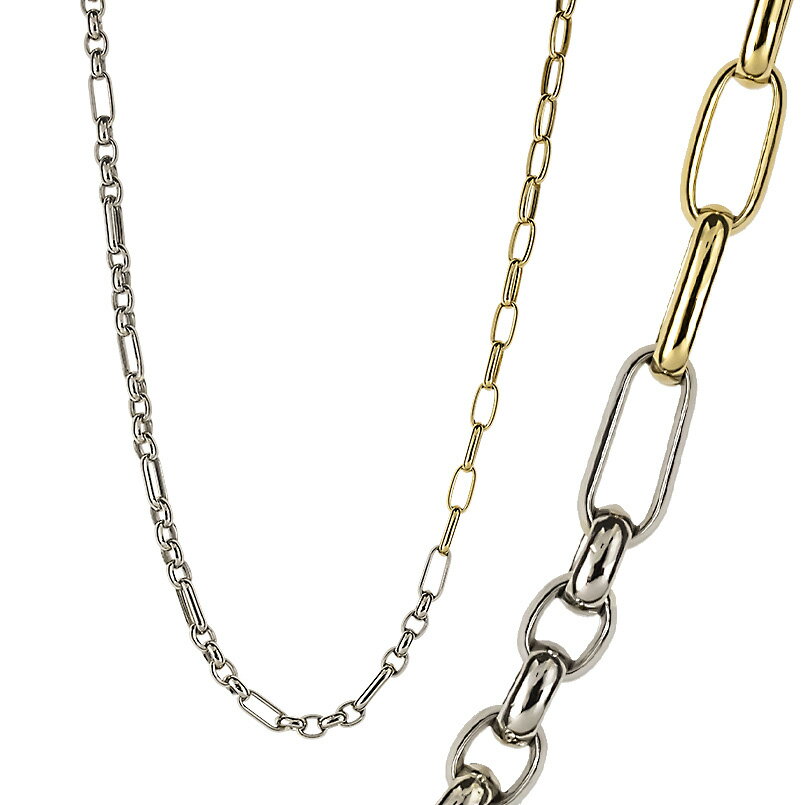 18金 プラチナ ネックレス チェーンのみ 60cm メンズ 幅広 太め 地金 pt850 ゴールド 18k イエローゴールドk18 コンビ 中空 あずき アズキ ロングネックレス 送料無料