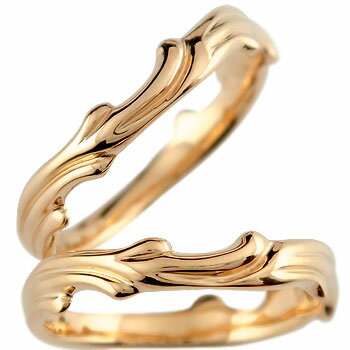 18金 ペアリング カップル 2個セットピンクゴールドk18 波 ハンドメイド 18k 結婚指輪 マリッジリング 【イニシャル打刻】1文字サービス!! オリジナルジュエリー