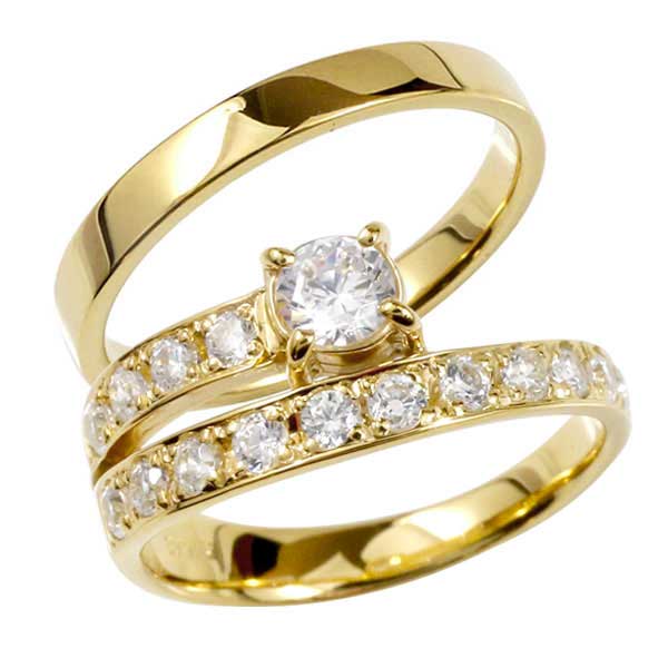 18金 結婚指輪 マリッジリング イエローゴールドk18 18k ペアリング ダイヤモンド エタニティ リング 大粒 ダイヤ 笑顔になるジュエリー お守り 大きいサイズ対応