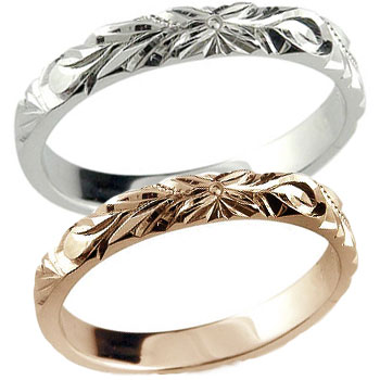 ハワイアンジュエリー 18金 ハワイアンペアリング プラチナリング ピンクゴールドk18 結婚指輪 18k 手作り 手彫り hawaii ハワイアンジュエリー 18金 ハワイアンペアリング プラチナリング ピンクゴールドk18 結婚指輪 18k 手作り 手彫り hawaii