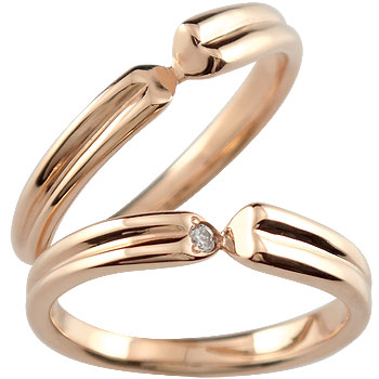 18金 ペアリング ダイヤモンド 一粒ダイヤモンド ハート ピンクゴールドk18 ハンドメイド 18k 結婚指輪 マリッジリング 笑顔になるジュエリー お守り 大きいサイズ対応