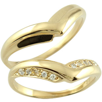 18金 結婚指輪 マリッジリング V字 ペアリング ダイヤモンド イエローゴールドk18 ブライダルリング ウェディングリング ハンドメイド 18k 結婚式 結...