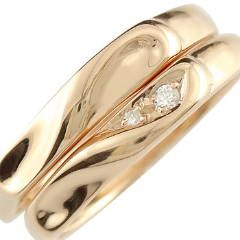 かざり屋 ジュエリー 30代 40代 50代 18金 ペアリング カップル 2個セットダイヤモンド ハート ピンクゴールドk18 合わせるとハート ハンドメイド...