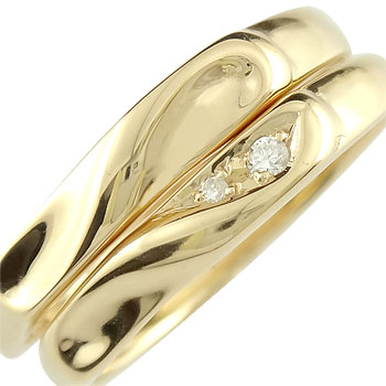 [スーパーセール10％OFF]ペアリング 結婚指輪 マリッジリング ダイヤモンド ハート イエローゴールドk18 合わせるとハート 18金