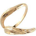 18金 V字 ペアリング 結婚指輪 マリッジリング ダイヤモンド 羽 フェザー ピンクゴールドk18 ハンドメイド 18k 指輪