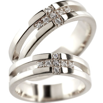 クロス プラチナ ペアリング 結婚指輪 マリッジリング ダイヤモンド ダイヤ 幅広 2本セット 笑顔になるジュエリー お守り 大きいサイズ対応