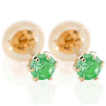 18金 ピアス エメラルド ピアス ピンクゴールドk18 スタッドピアス k18 5月の誕生石 男女兼用 ユニセッ..