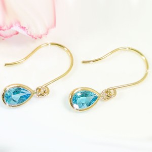 18金 ブルートパーズピアス k18 イエローゴールド フックピアス イエローゴールド 11月の誕生石 ブルートパーズ 18k