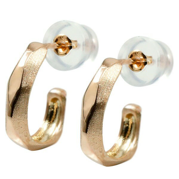 18金 ピアス フープピアス 小ぶり レディース メンズ 18k つや消し 艶消し 地金 ピアス ピンクゴールドk18 ダイヤ柄