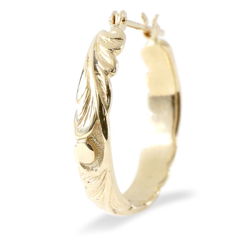 ハワイアンジュエリー 10金 片耳フープピアス ピアス 地金ピアス イエローゴールドk10 宝石なし レディース メンズ 10k 手作り 手彫り hawaii 10金