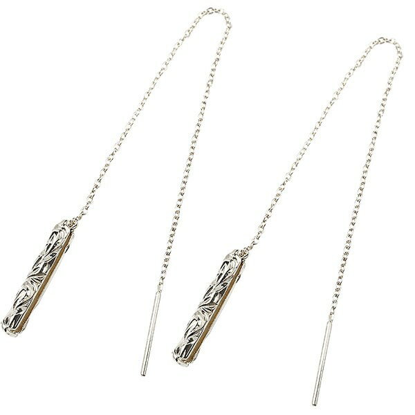 ハワイアンジュエリー ピアス ペア シルバー アメリカンピアス ロングピアス シルバー925 ハワイアン スクロール ライン 女性 手作り 手彫り hawaii