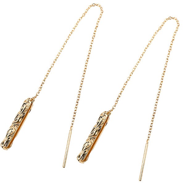 ハワイアンジュエリー ピアス ペア ロングピアス 揺れる アメリカンピアス ピンクゴールドk10スクロール バーデザイン 10K 女性 手作り 手彫り hawa...