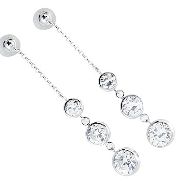 18金 ピアス キュービックジルコニアピアス ホワイトゴールドk18 ロングピアス シンプルピアス k18 18k オリジナルジュエリー