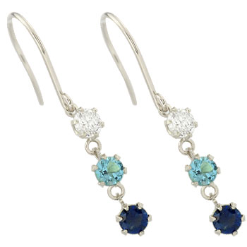 18金 グラデーション サファイア ブルートパーズ キュービックジルコニア ホワイトゴールドk18 フックピアス ユニセックス オリジナルジュエリー