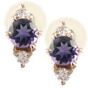 18金 ピアス レディース ピアス アメジス ダイヤモンド ピンクゴールドk18 スタッドピアス 2月誕生石 18k(4)