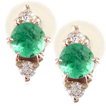 かざり屋 ジュエリー 30代 40代 50代 [ポスト太め0.9ミリ] 18金 ピアス エメラルド ピアス ダイヤモンド ピンクゴールドk18 スタッドピアス 5月誕生石 18k レディース