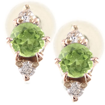 18金 ピアス ペリドットピアス ダイヤモンド ピンクゴールドk18 8月誕生石 スタッドピアス 18k