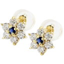 18金 ピアス ダイヤモンドピアス 花 フラワー ピアス サファイア イエローゴールドk18 18k スタッドピアス 天然石 ダイヤ 9月誕生石 レディース(4)