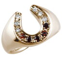 18金 リング 馬蹄ダイヤモンド ガーネット ピンキー指輪 ピンクゴールドk18 ホースシュー ダイヤ 18k レディース 笑顔になるジュエリー お守り 大きいサイズ対応 ピンキーリング サムリング ミディリング