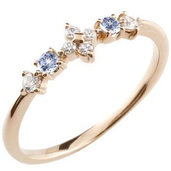 10金 リング ひし形 ダイヤ型 リング ピンクゴールドk10 タンザナイト 12月誕生石 ピンキーリング リング 指輪 重ね付け 10k 華奢 細め 細身 レディース 大きいサイズ対応