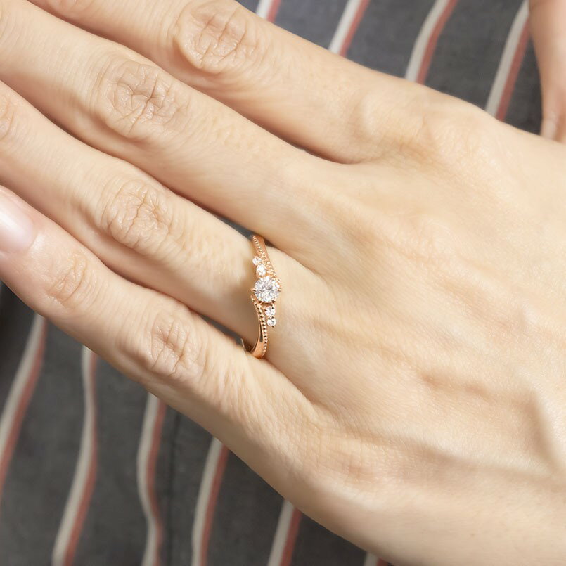 婚約指輪 エンゲージリング プロポーズリング エンゲージ ブライダル 彼女 結婚記念日 妻 女性 18金 リング ダイヤモンド指輪 18k ピンクゴールドk18 ゴールド 大粒 ミル打ち