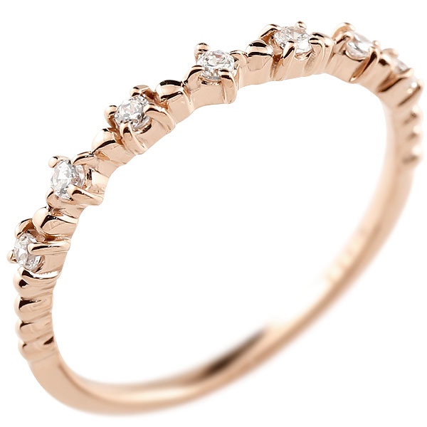 ピンクゴールドk10 ダイヤモンドリング ダイヤ シンプル 指輪 中指 ミディリング 人差し指 インデック..