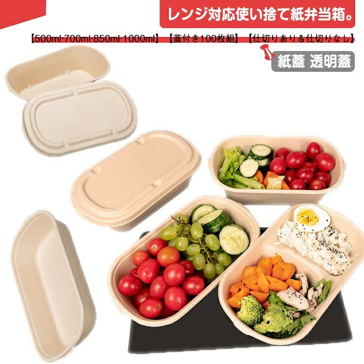 持 弁当箱 出前 ランチボックス 仕切りなし 容器 使い捨て容器 バガス テイクアウト 使い捨て レンジ対応 仕切り 蓋付き 100枚組