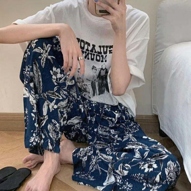 体型カ リゾート ゆったり ウエストゴム 涼しい ロングパンツ 長ズボン 薄手 花柄 ボトムス ワイドパンツ 旅行 春 夏 レディース