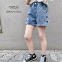パンツ ジーンズ ブルー 可愛い ハートプリント デニムショートパンツ キッズ 夏着 デニム ショーツ ボトムス 女の子 韓国子供服(4)