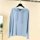 大き ストレッチ 伸縮性 カジュアル 無地パーカー プルオーバー カットソー トップス 長袖 レディース tシャツ フード付き 薄手