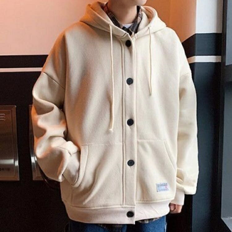羽 大きいサイズ ビッグシルエット ゆったり トップス フード付き ボタンパーカー アウター 長袖 厚手 裏起毛 スウェット メンズ