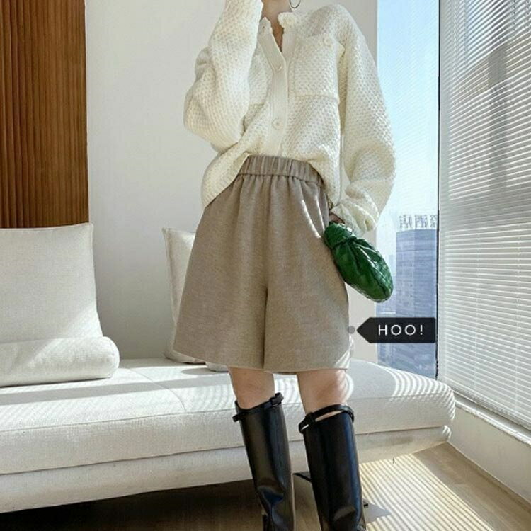 無地 ベージュ ワイドパンツ ハイウエスト ブラック きれいめ ボトムス 美脚 秋冬 ショート丈 ゆったり おしゃれ ショートパンツ