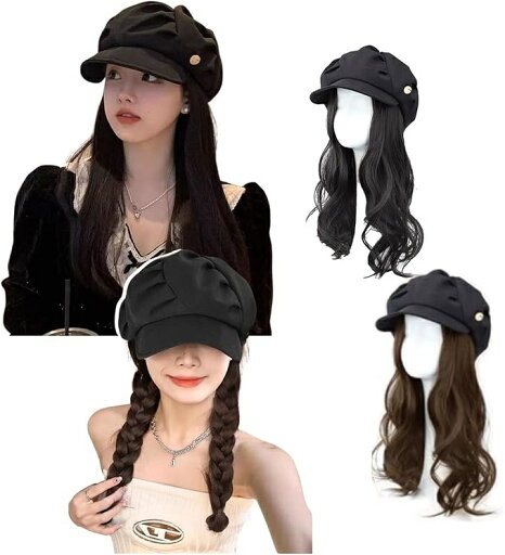 ウィッグ 帽子 ロングカール フルウィッグ レディース 帽子付き ポイントウィッグ 韓国ファッション コスプレ つけ毛 かつら ウィッグ 帽子 ロングカール フルウィッグ レディース 帽子付き ポイントウィッグ 韓国ファッション コスプレ つけ毛 かつら