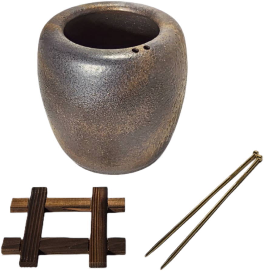 砂釉金彩火鉢型灰皿セット 6号(信楽焼き・陶器・火鉢・暖房・わら灰・木炭・火鉢・灰・ひばち・囲炉裏・灰汁)