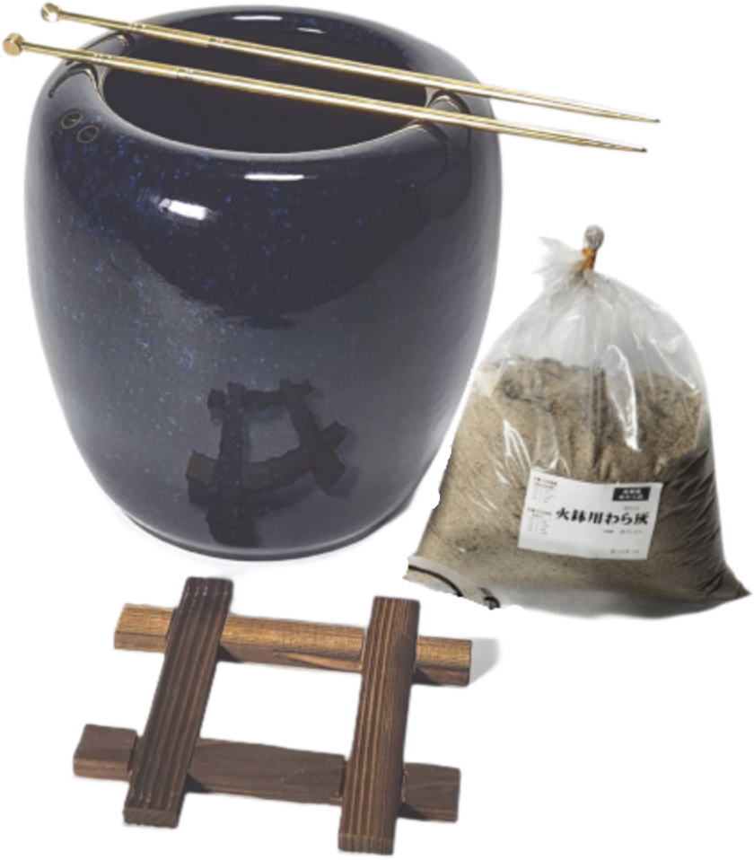 生子火鉢型灰皿セット 6号 高級本わら灰付き（信楽焼き・陶器・火鉢・暖房・わら灰・木炭・火鉢・灰・ひばち・囲炉裏・灰汁）