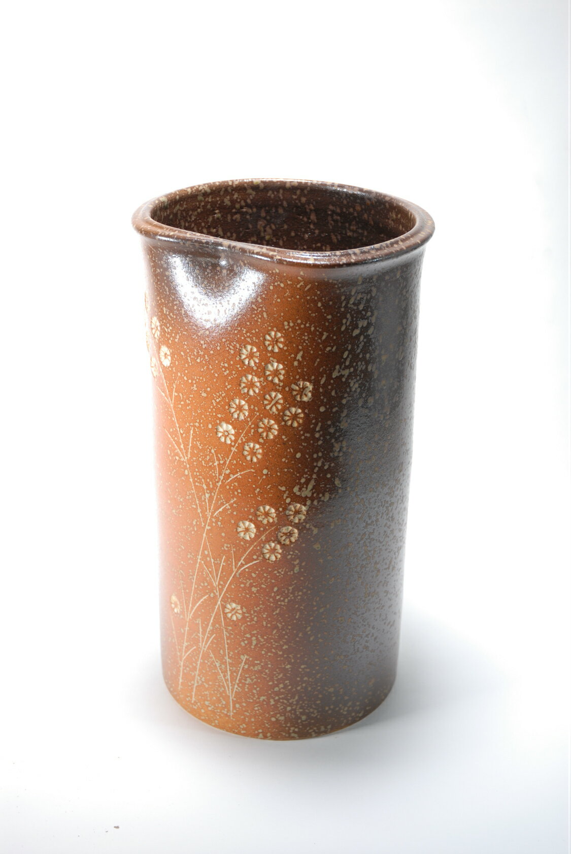 草花紋傘立　（信楽焼き・陶器・傘立て ・梅雨・玄関・収納・和風・おしゃれ・日本製）