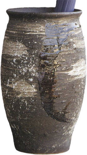 黒陶刷毛目傘立　（信楽焼き・陶器・傘立て ・梅雨・玄関・収納・和風・おしゃれ・日本製）