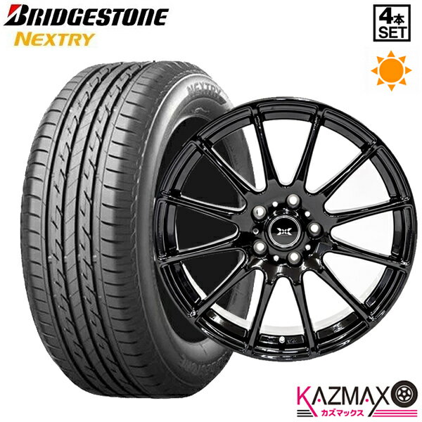 215/45R17 ブリヂストンネクストリー BRIDGESTONE NEXTRY ホイールセット 4本セット(ピアノブラック) 17×7.0 +48 5H100 サマータイヤ 夏タイヤ (215/45r17 215-45-17)