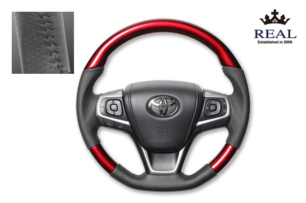 【 エスティマ ハイブリッド　AHR20W 用 】 レアル ステアリング オリジナルシリーズ (パールレッド)　品番： R80-RDW-BK　(REAL Steering 純正交換タイプ) ※送料無料 (沖縄県および離島は除く)
