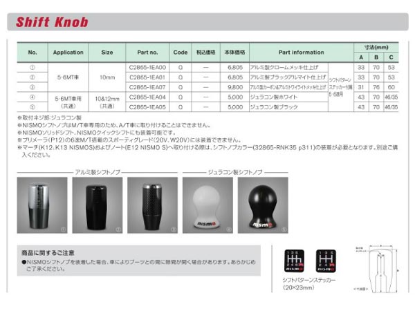ニスモアルミ製シフトノブ5・6MT車用(アルミ製カーボンamp;アルミトワイライトメッキ仕上げ)商品コード:C2865-1EA07(NISMO正規品)