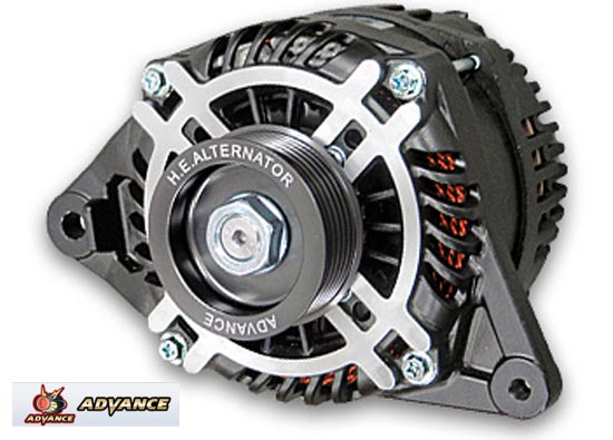  アドバンス ハイエフェンシー オルタネーター 130A (ブラック) プーリーカラー：ガンメタ　品番： HE130-012B (ADVANCE HIGH EFFICIENCY ALTERNATOR) ※送料無料 (沖縄県および離島は除く)