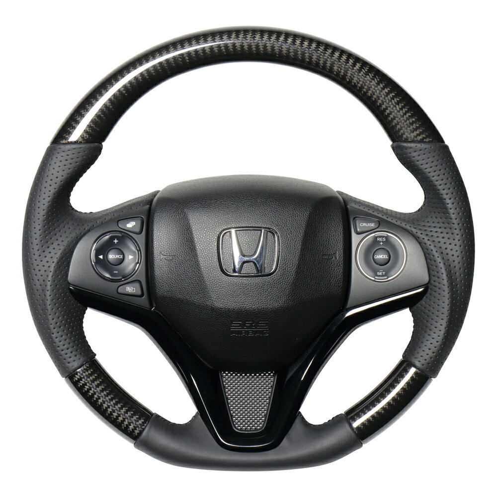 HONDA VEZEL ヴェゼル　RU1, RU2, RU3, RU4用 レアル ステアリング オリジナルシリーズ　ブラックカーボン (ブラックユーロステッチ)　品番： HNA-BKC-BK　(REAL 正規品 純正交換タイプ Steering) ※送料無料 (沖縄県および離島は除く)