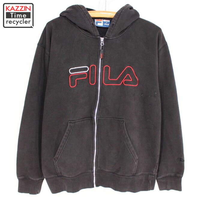 古着 FILA フルジップパーカー★XLサイズ ブラック プレゼント ギフト 衣装