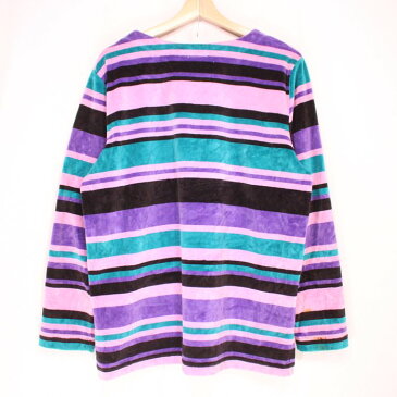 古着 90s レディース ボーダー ベロア カットソー★ Lサイズ 90年代 【USA買い付け】 【古着】 【中古 】 【ユーズド】 【ヴィンテージ】 サイケ ボーダーT ロンT 長袖T クリスマス プレゼント ギフト