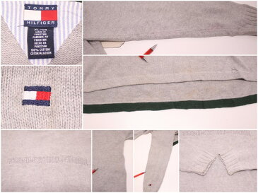 古着 90s TOMMY HILFIGER コットン ニットセーター★Lサイズ グレー