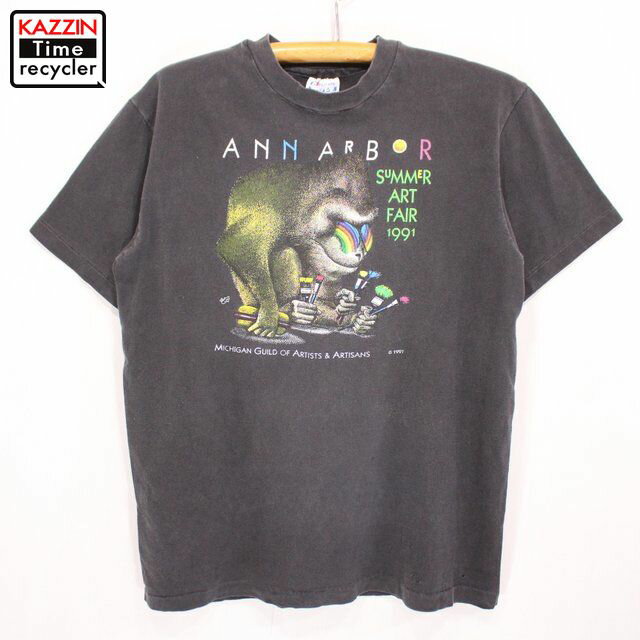 古着 90s Hanes SUMMER ART FAIR プリントTシャツ★Mサイズ ブラック