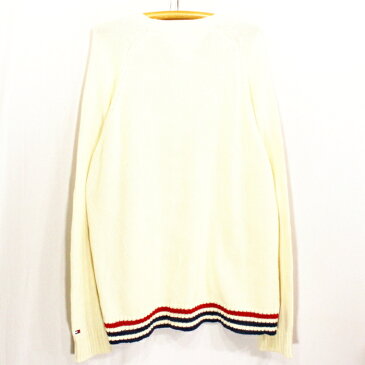 古着 TOMMY HILFIGER コットン ニットセーター★XLサイズ アイボリー